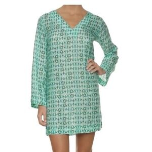 Helen Jon Printed Cotton Silk‎ Tunic Dress XS Indochine Boho Chic Made USA